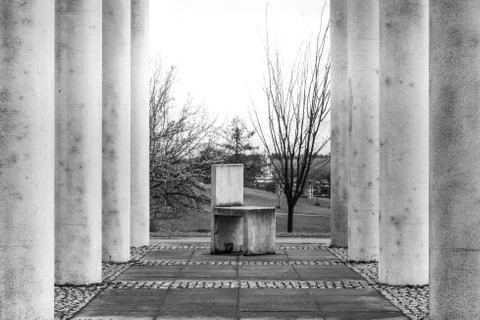Cement Columns Chair Rough Texture Perspective Overhead Grid Geometric Patt.. Stock Photos