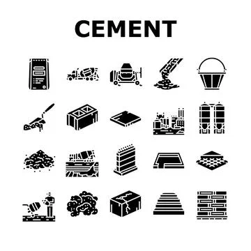 Cement concrete construction icons set vector Stock Illustration