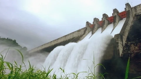 Cement dam release water Stock Footage 94841268