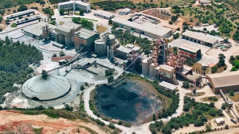 Cement facility overview limestone quarry and processing operations Stock Footage 336165242