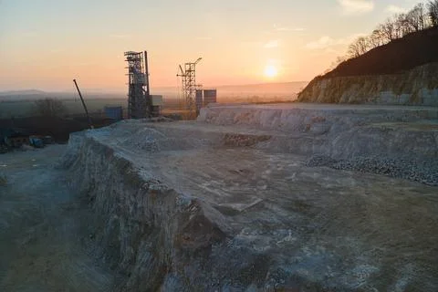 Cement factory at open pit mining of construction sand stone materials. Digging Stock Photos