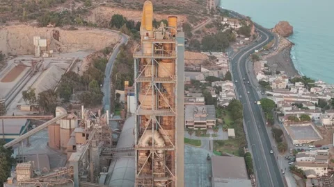 Cement Factory Towering Over the Coast Near Malaga, Spain Stock Footage 346432430