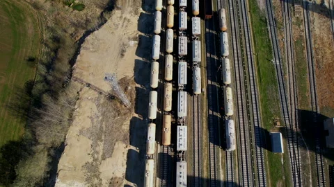 Cement freight cars on railway. Transport bulk materials on railroad. 스톡 동영상 194091663
