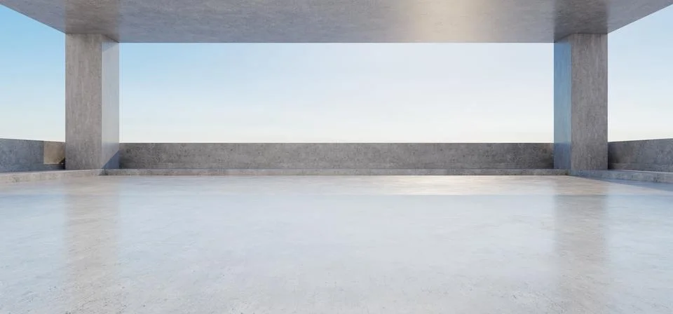 Cement garage design scene with empty concrete space. Empty wide space for .. Stock Illustration