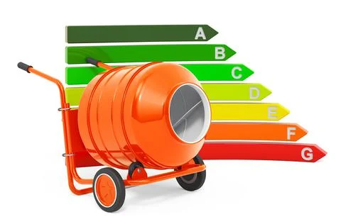 Cement mixer with energy efficiency chart, 3D rendering Stock Illustration