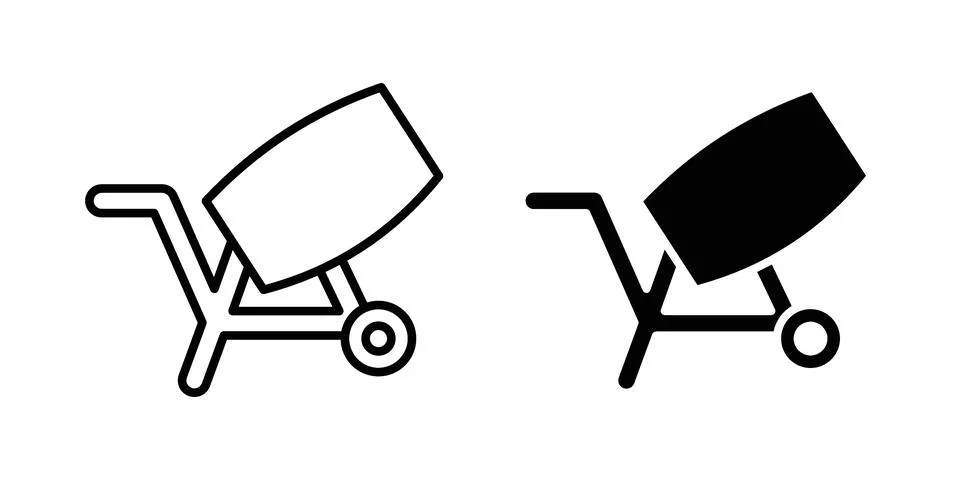 Cement mixer icon linear versions pack on white background Stock Illustration