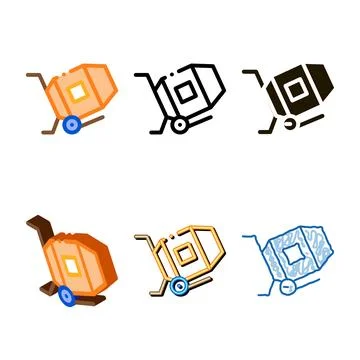 Cement mixer icon vector outline set Stock Illustration