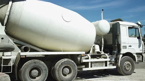 The Cement mixer truck during loading Stock Footage 65743110