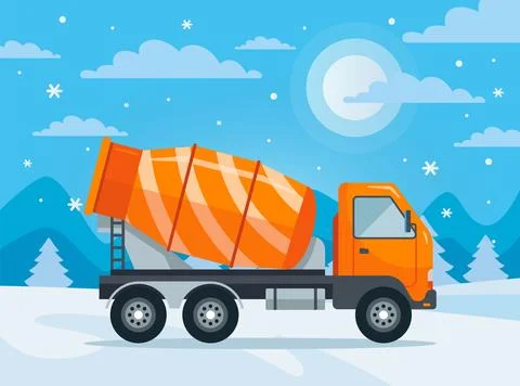 Cement mixer on winter background. Stock Illustration