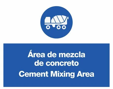 Cement Mixing Area Bilingual Construction Mandatory Signs Collection Stock Illustration