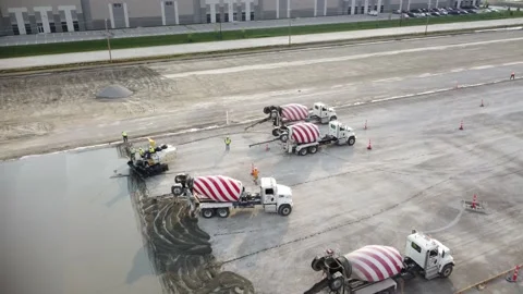 Cement Mixing Trucks Stock Footage 158896244