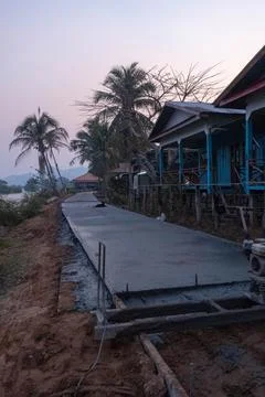 Cement path under construction in Don Det, 4000 islands, Laos Stock Photos