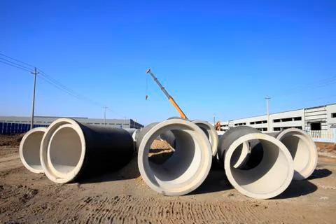 Cement pipe in the construction site Stock Photos