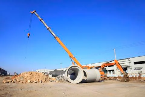 Cement pipe in the construction site Stock Photos