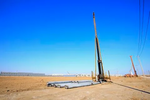 Cement pipe in the construction site Stock Photos
