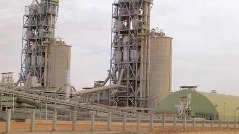 Cement plant with high factory structure and tower crane at industrial Video stock 272219682