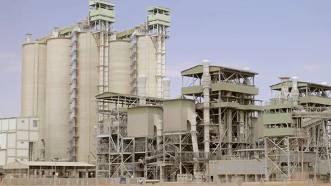 Cement plant with high factory structure and tower crane at industrial Video stock 272219772