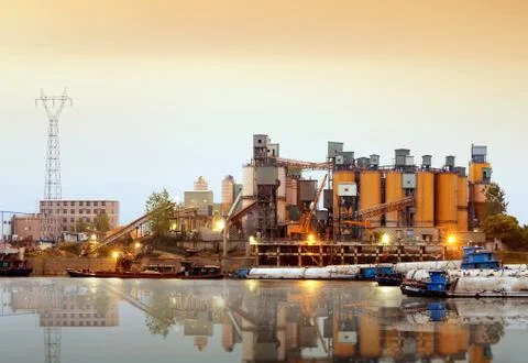 Cement plant at night Stock Photos