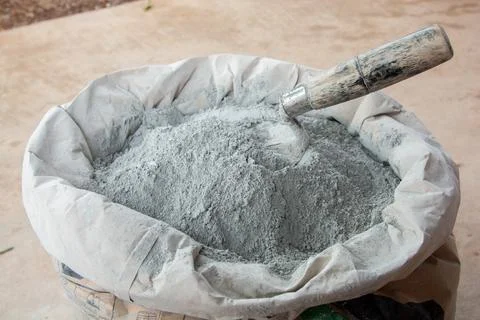 Cement powder in bag package Stock Photos