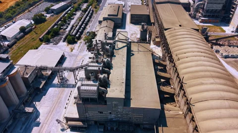 Cement processing halls and covered storage roof Stock Footage 340079254