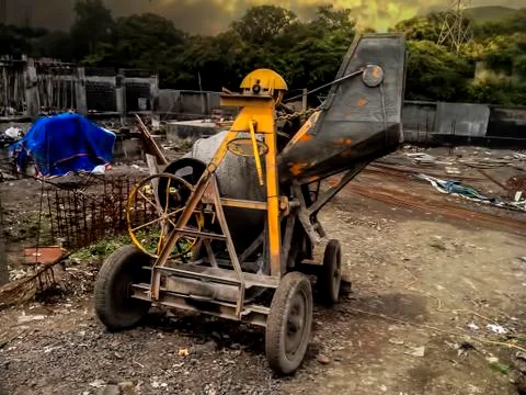 .Cement rolling machine or cement roller truck or concrete mixer on the const Stock Photos