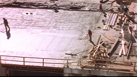 Cement Workers smoothing -from above Stock Footage 145616284