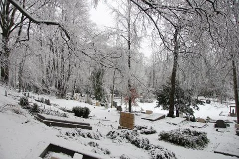 Cementery in the snow Stock Photos