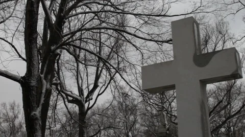 Cemetary-Cross in Winter Stock Footage 2367799