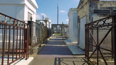 Cemetary, moving through at eye level, in New Orleans, LA, Aerial Stock-Footage 53379121