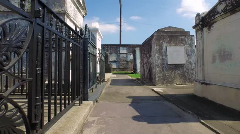 Cemetary, moving through at eye level, in New Orleans, LA, Aerial Stock Footage 53379246