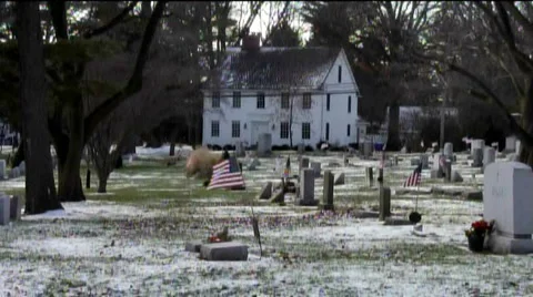 Cemetary with US flag waving 스톡 동영상 982194