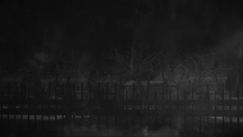 CemetaryStormyNight blackwhite Stock Footage 81527195