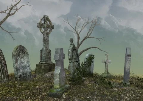Cemetery with abandoned tombs. Stock Illustration