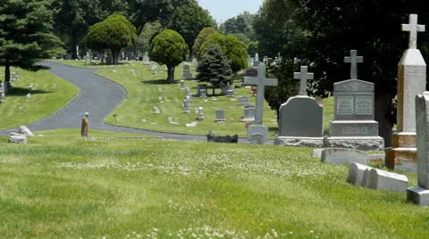 Cemetery and paved driving path Stock Footage 39610267