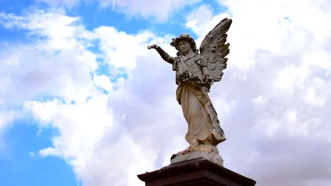 Cemetery angel cloud time-lapse Stock Footage 145926296