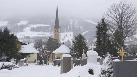 Cemetery in the Austrian town in winter Stock Footage 71219062