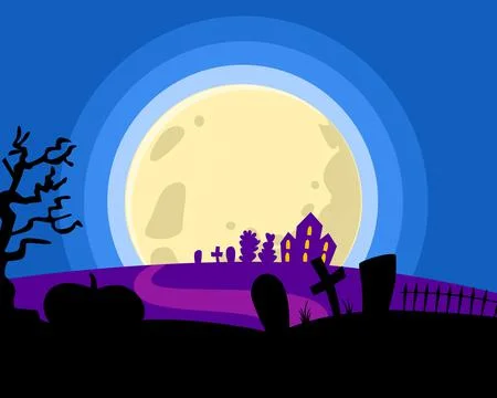 Cemetery background with a big moon. The concept of the Halloween holiday. Stock Illustration