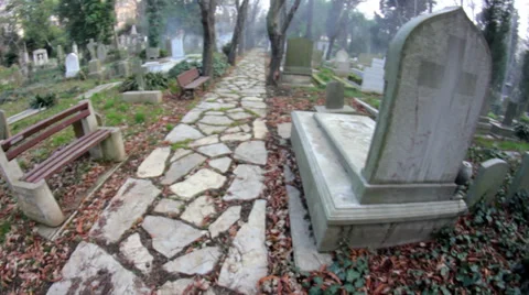 Cemetery With Camera Panning Down To Ground Stock-Footage 36781496