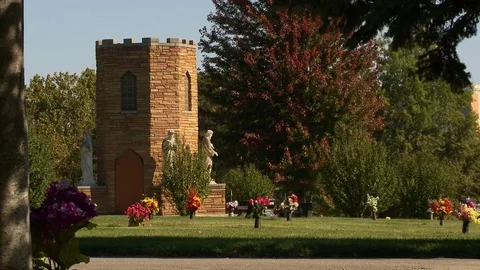 Cemetery castle monument Stock Footage 81340583