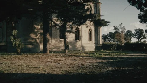 Cemetery, cenobio building back Stock Footage 104925977