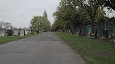 Cemetery on cloudy autumn day, sections with graves Video stock 167871565