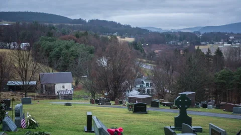 A  Cemetery on a cloudy, rainy day Stock Footage 58443420