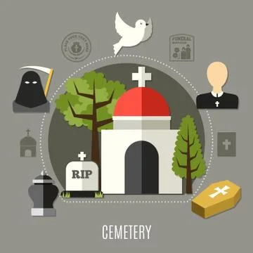 Cemetery Concept Set Stock Illustration