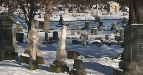 Cemetery Covered in Snow Stock Footage 84288554