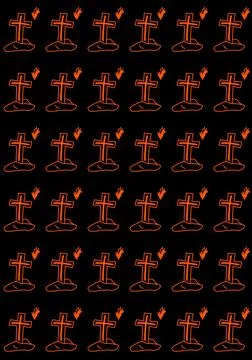 Cemetery Cross Repeating Halloween Pattern on Black Background Illustrazione stock