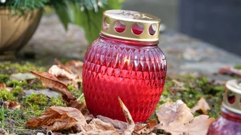 Cemetery grave candle lantern. Stock Footage 190518548