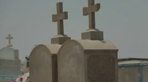 Cemetery Grave Yard, Medium shot of tombstones Stock Footage 48382592