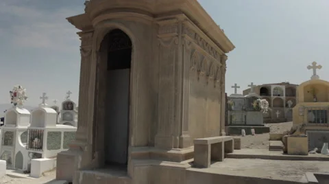 Cemetery Grave Yard, Open Crypt, Windy Stock Footage 47686937