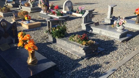 Cemetery with graves and monuments Stock Footage 101378323