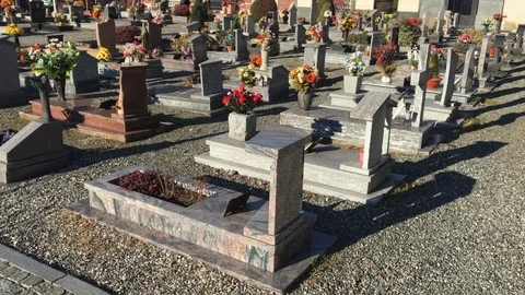 Cemetery with graves and monuments Stock Footage 101379037